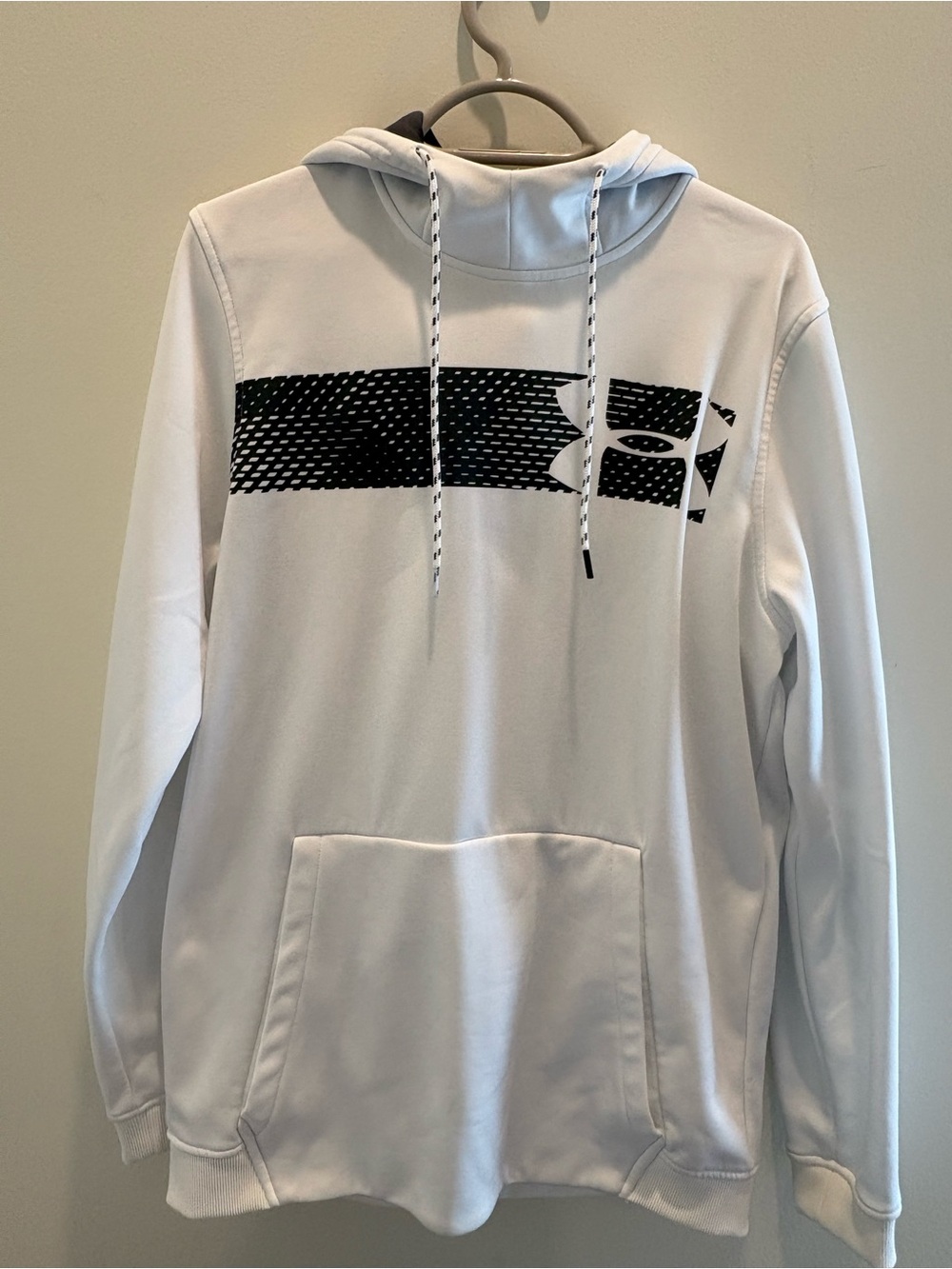 Men’s Under Armour White Pullover Hoodie with Black Chest Stripe